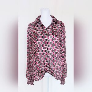 Haver London Tie Waist Button Down Shirt  Size Small Geometric Print NWT